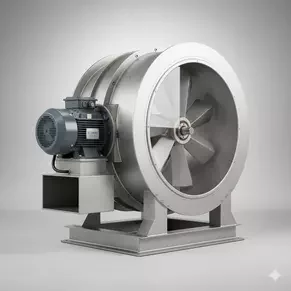 Ventilador axial industrial de alto rendimiento con motor robusto, utilizado para ventilación y extracción en entornos industriales