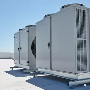 Unidades externas de condensación en azotea, parte de un sistema de aire lavado industrial para enfriamiento y filtración