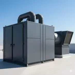 Unidad Manejadora de Aire (UMA) industrial de alto volumen en azotea, para ventilación, filtrado y tratamiento de aire centralizado